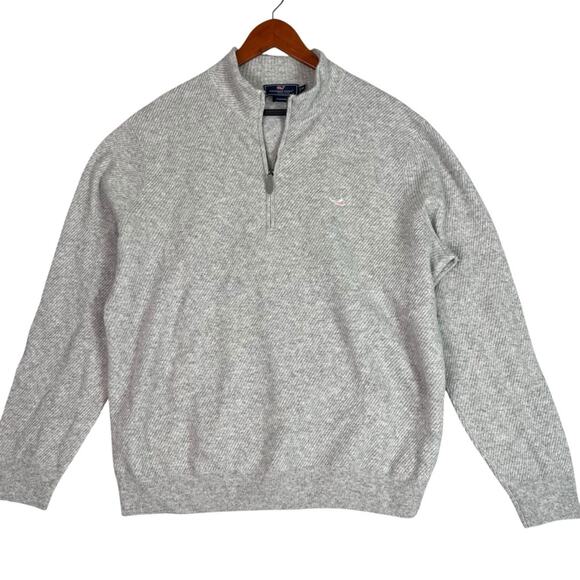 Vineyard Vines Cashmere 1/4 Zip Pullover Sweater Mens XL Grey Textured Preppy - Picture 1 of 9